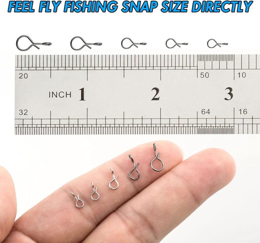 Alwonder 150PCS/Box Fly Fishing Snap, 5 Sizes Stainless Steel Quick Change Lure Snaps No Knot Snap Quick Snap Fast Snap Lure Connector for Jigs Lures Fishing Clips Swivels Fishing Tackle